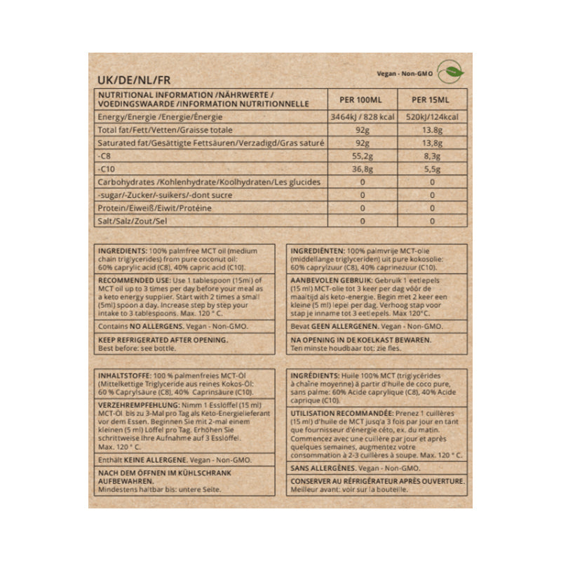 Olio MCT C8/C10 Go-Keto Bottiglia Sciroppo 500ml