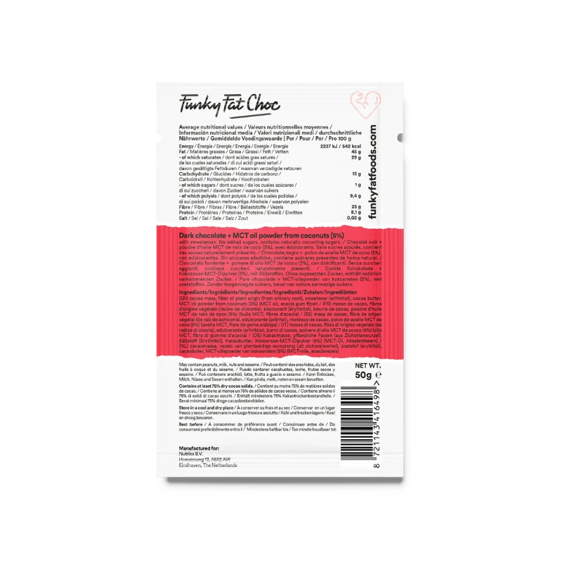 Barretta di Cioccolato Bio Fondente Funky Fat Foods 50g x10 – product overview