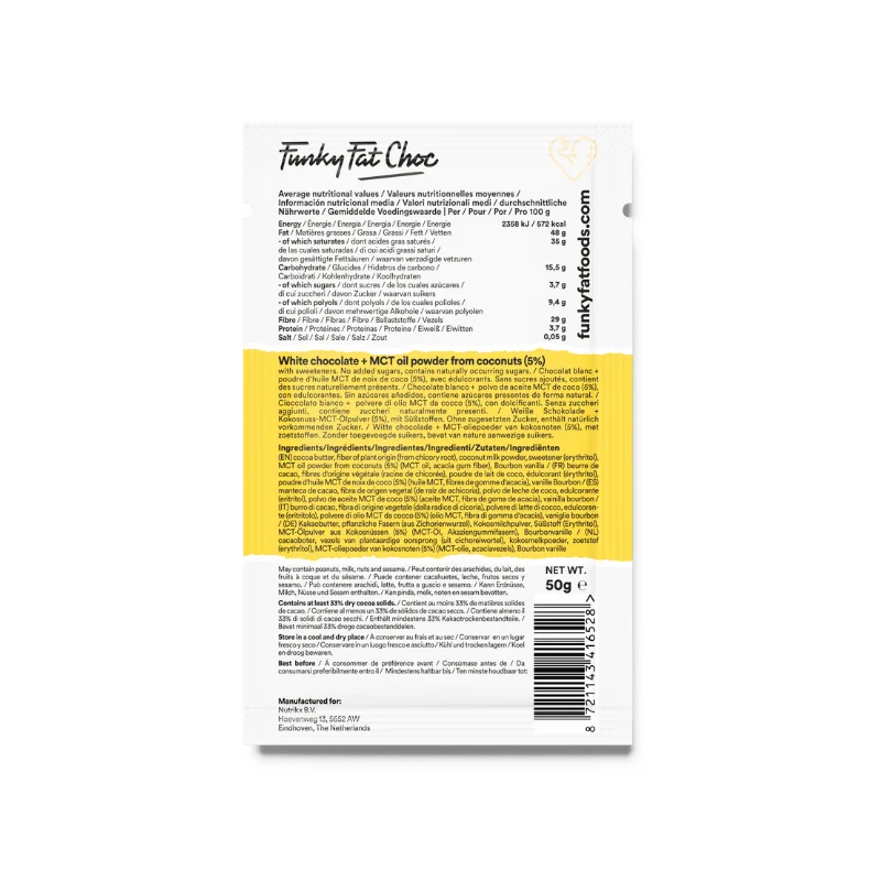 Chocolate Bar White Funky Fat Foods 50g x10 – product overview