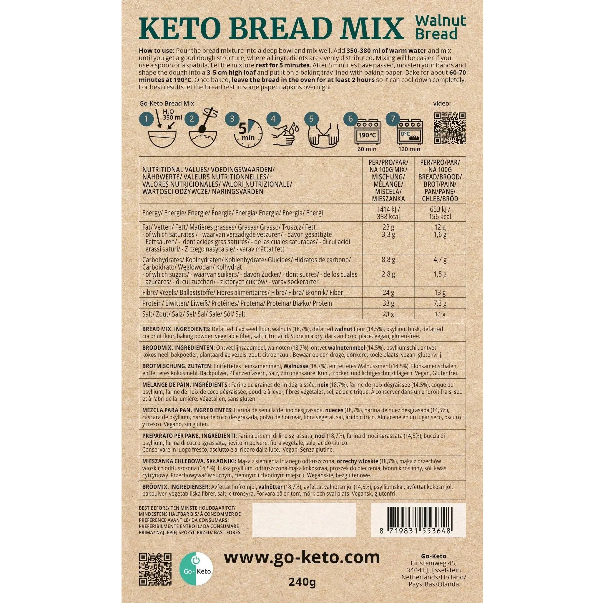 Keto Bread Mix Walnut Go-Keto 270g – product overview