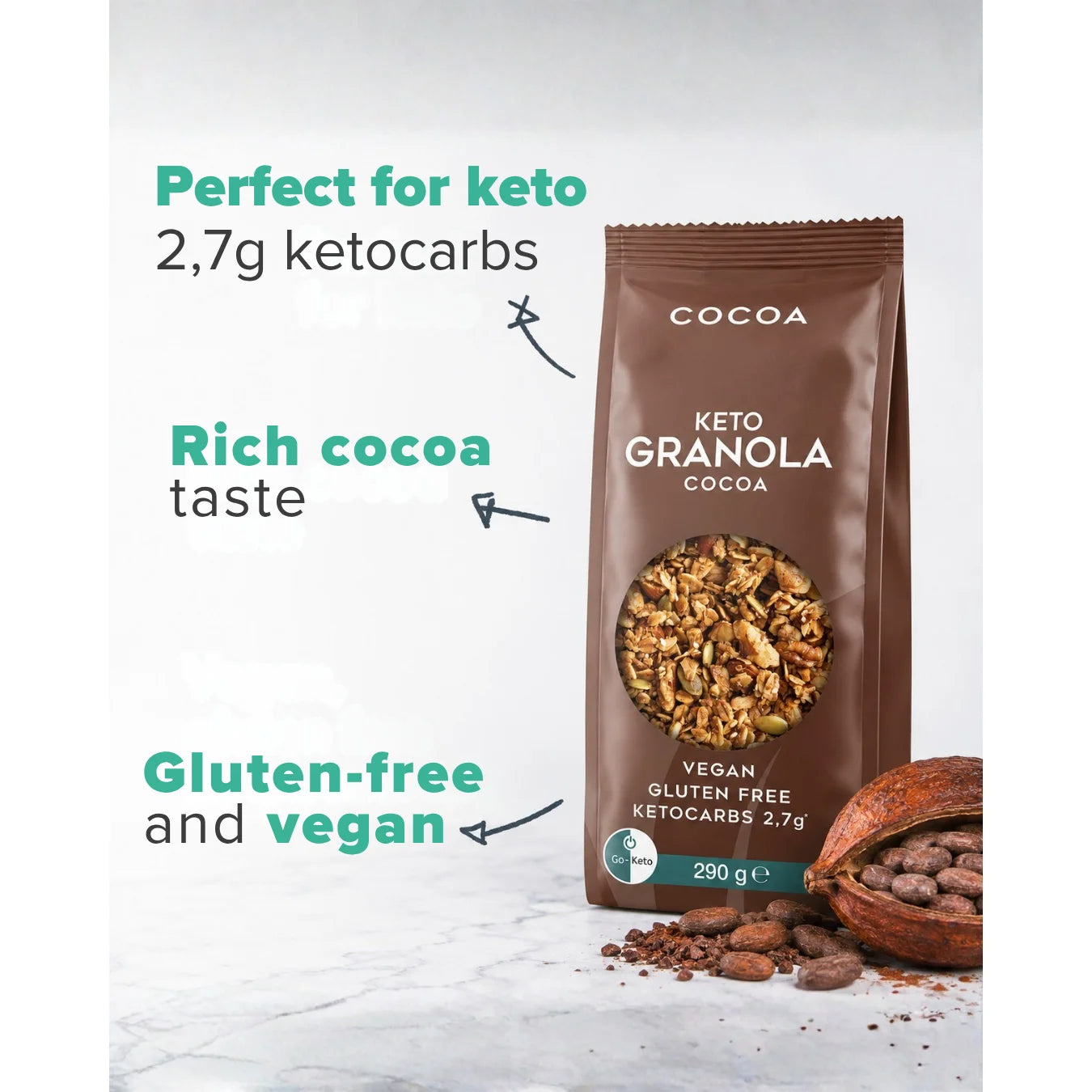 Keto Granola Kakao Go-Keto 290g – product overview