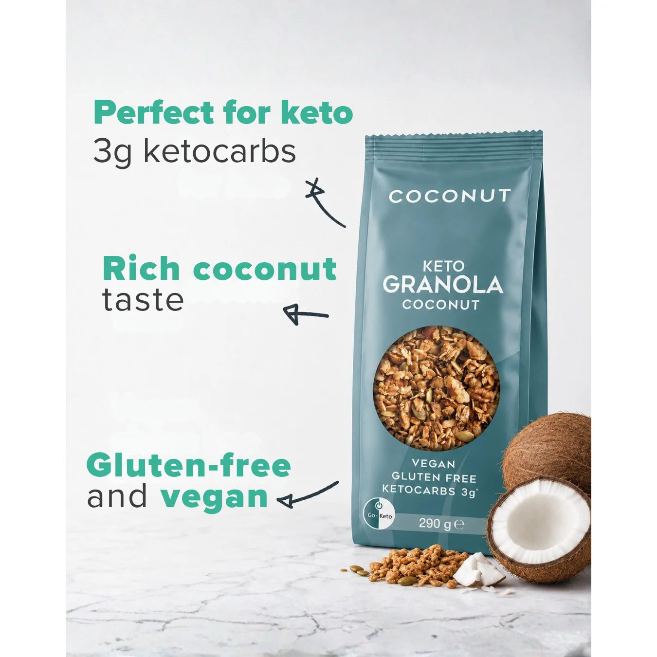 Keto Granola Kokosnoot Go-Keto 290g – product overview