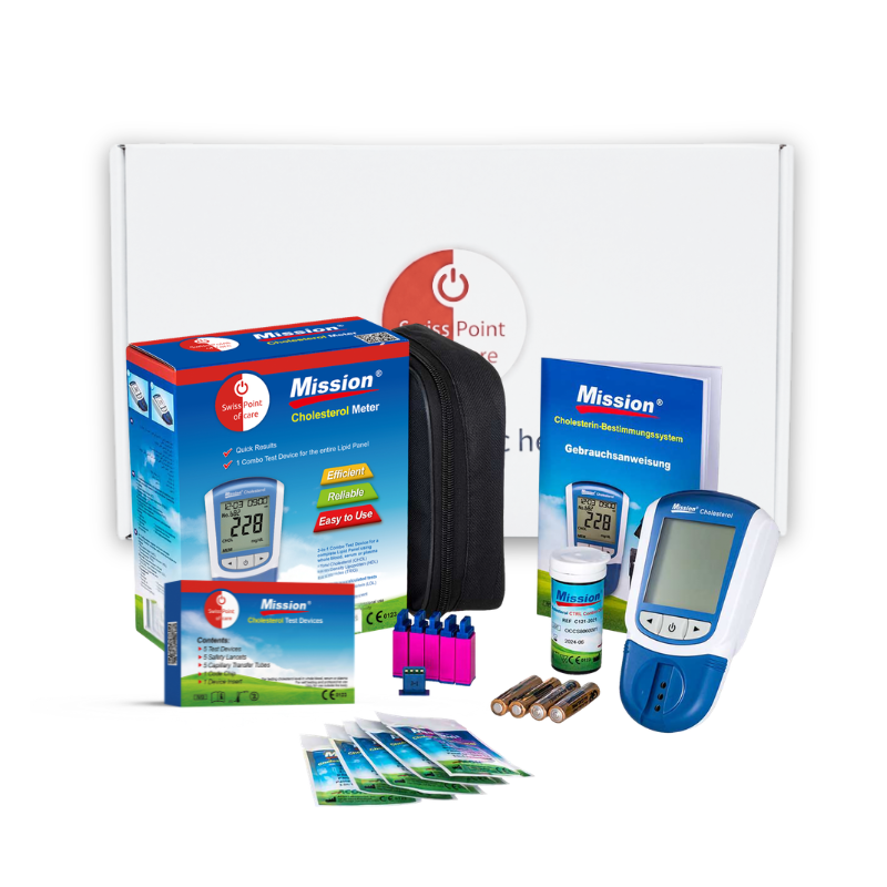 Swiss Point of Care Mission 3-in-1 Cholesterol Starter Kit (Complete Set, 5 Tests)