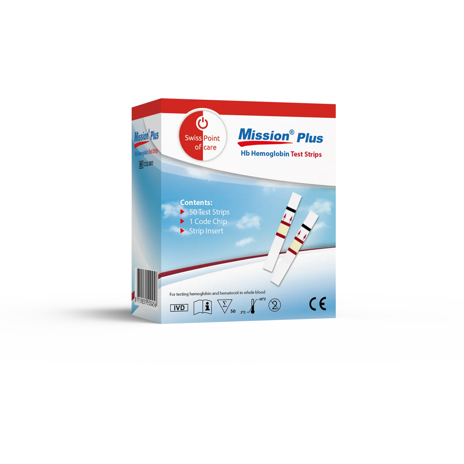 Mission Plus Hb Hemoglobin Teststrips 50 pcs swiss point of care Meter P-HBST-50SP