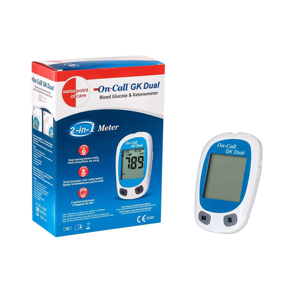Second Chance On Call GK Dual: Blood Glucose and Ketone Monitoring System mg/dl (no lancets, no teststrips, no lancing device) swiss point of care S-ODME-23MG-SP2
