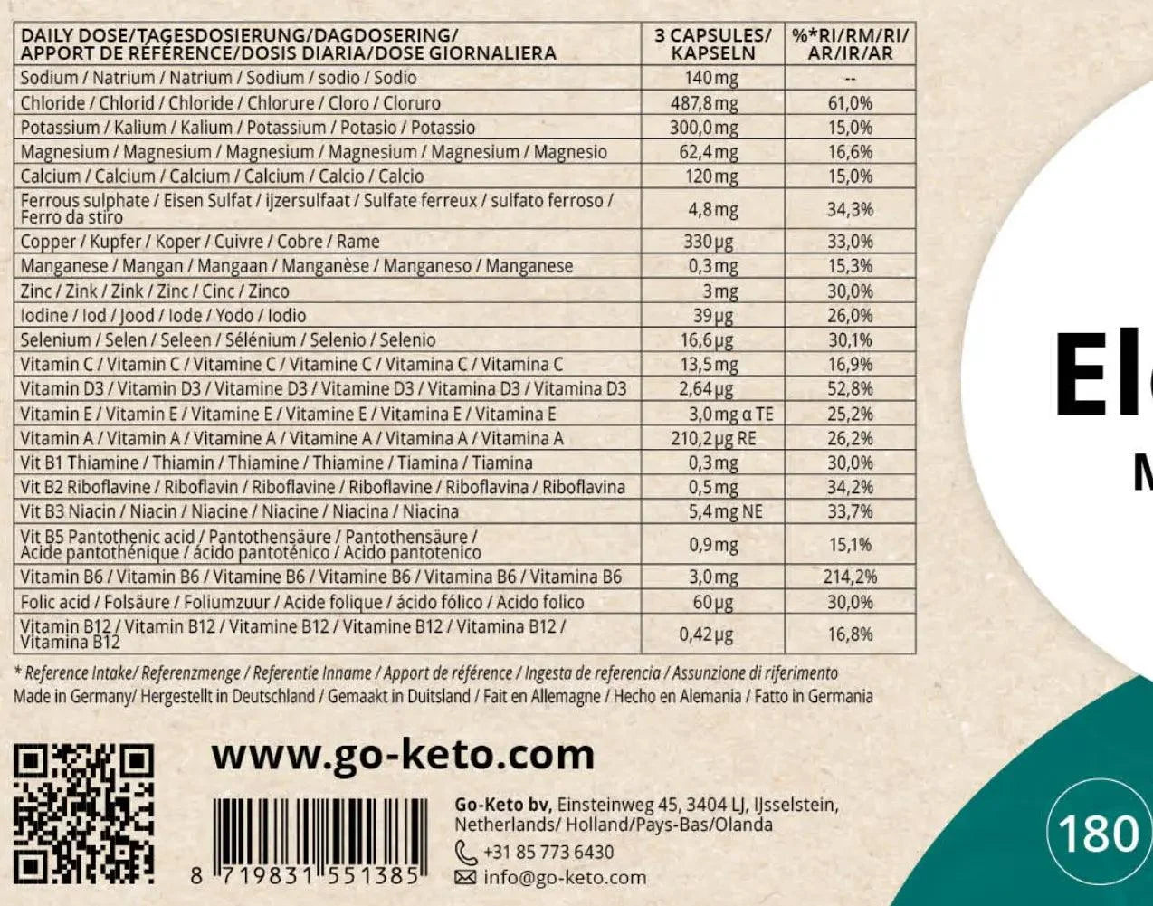 20+ Electrolytes Minerals Vitamins Go-Keto x180 – product overview