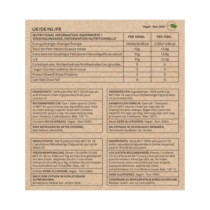 H&B MCT Oil C8 Go-Keto 500ml Syrup Bottle