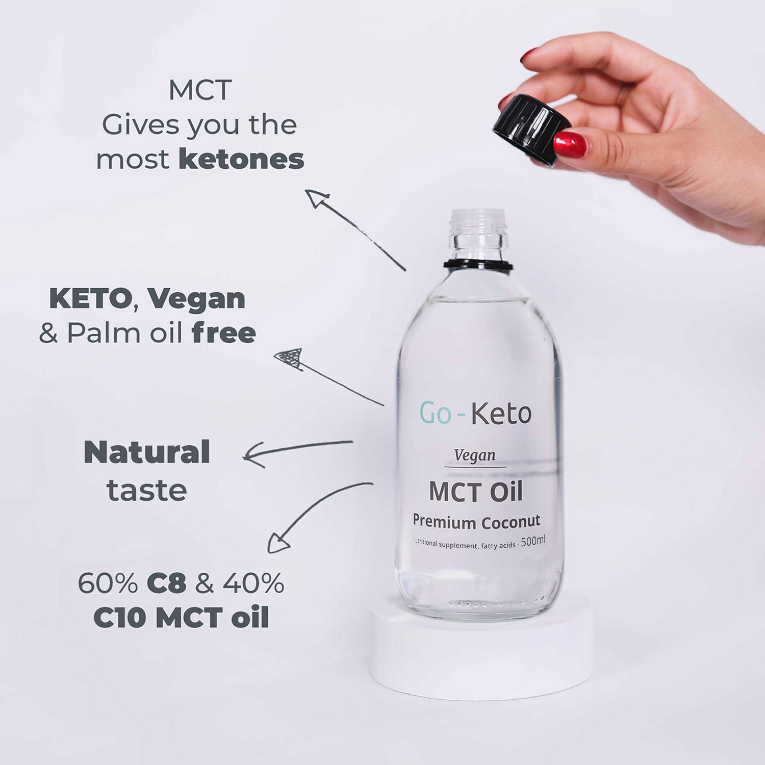 MCT-Öl C8/C10 Go-Keto 500ml Sirup-Flasche