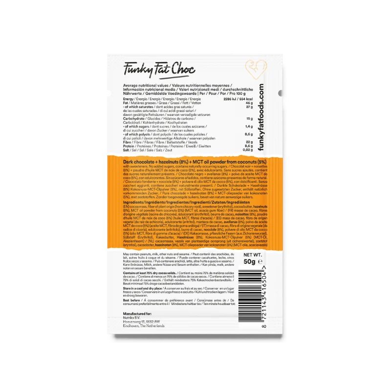 Bio Chocolate Bar Hazelnut Funky Fat Foods 50g x10 Funky Fat Foods P-FFB-04BHA