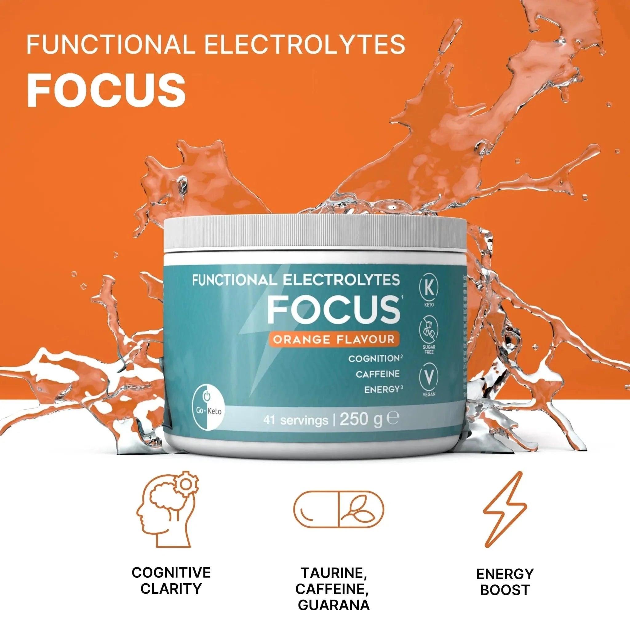 Functional Electrolytes Drink Mix Focus Orange Go-Keto 41 servings x6 go-keto  O-GK-614-FOCUS