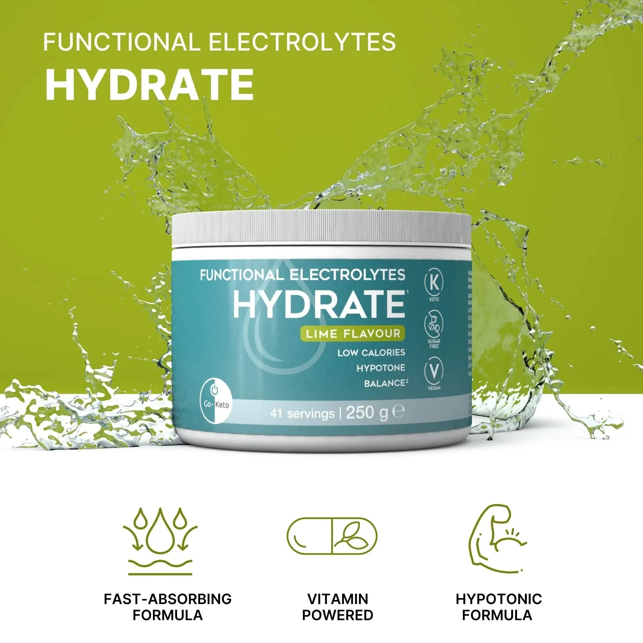 Go-Keto Functional Electrolytes Drink Mix Hydrate Lime Go-Keto 41 servings P-GK-560-HYDRATE Vital20