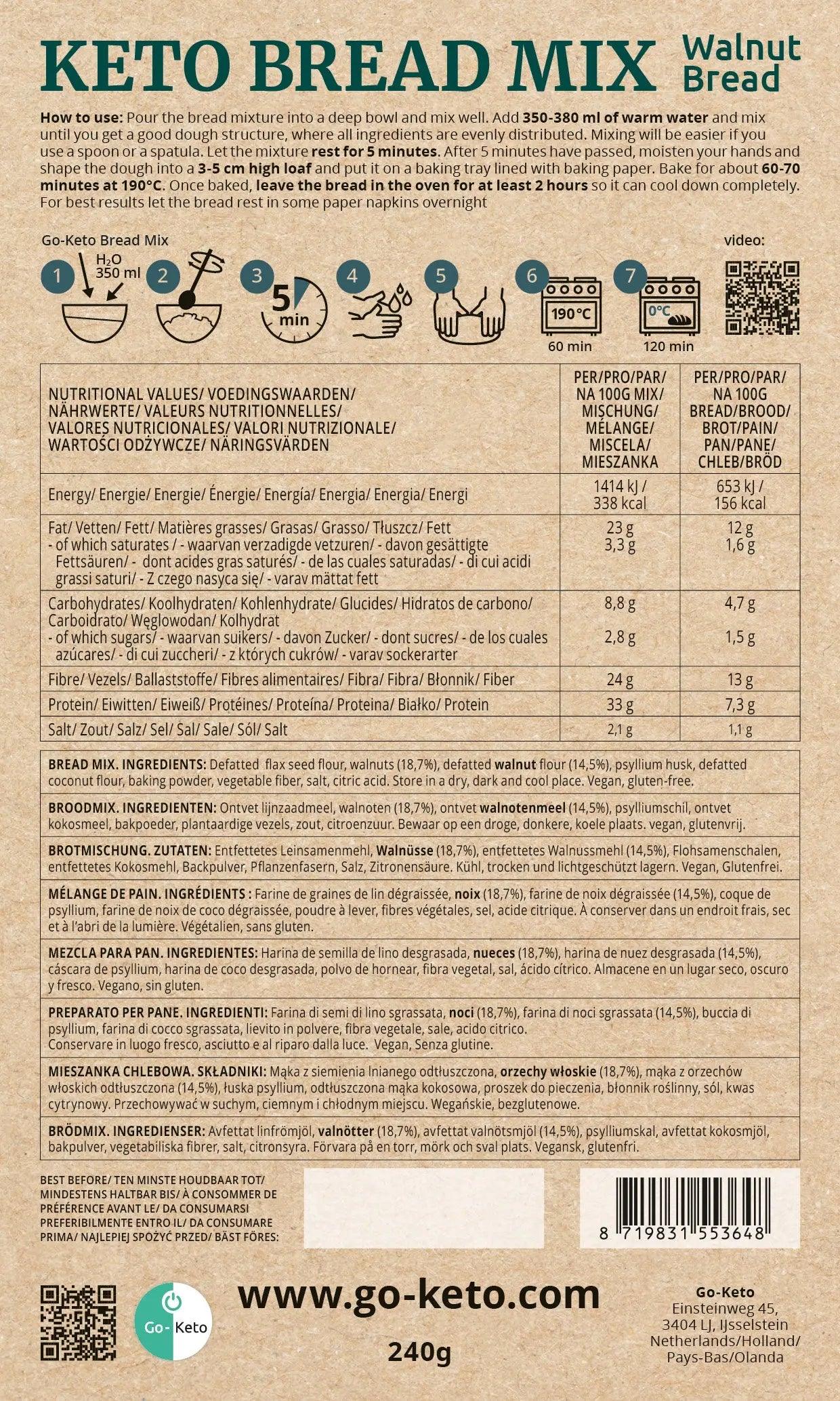 Go-Keto Keto Bread Mix Walnut Go-Keto 270g P-GKFB-48BAK Vital20