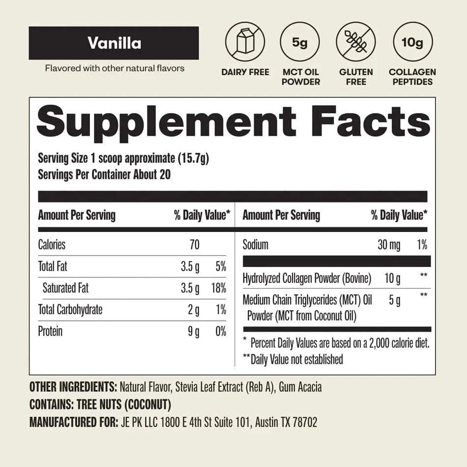 Grass-Fed Collagen Peptides & MCT Brain Boost Vanilla Perfect Keto 314g perfect keto  P-PKKCV-15