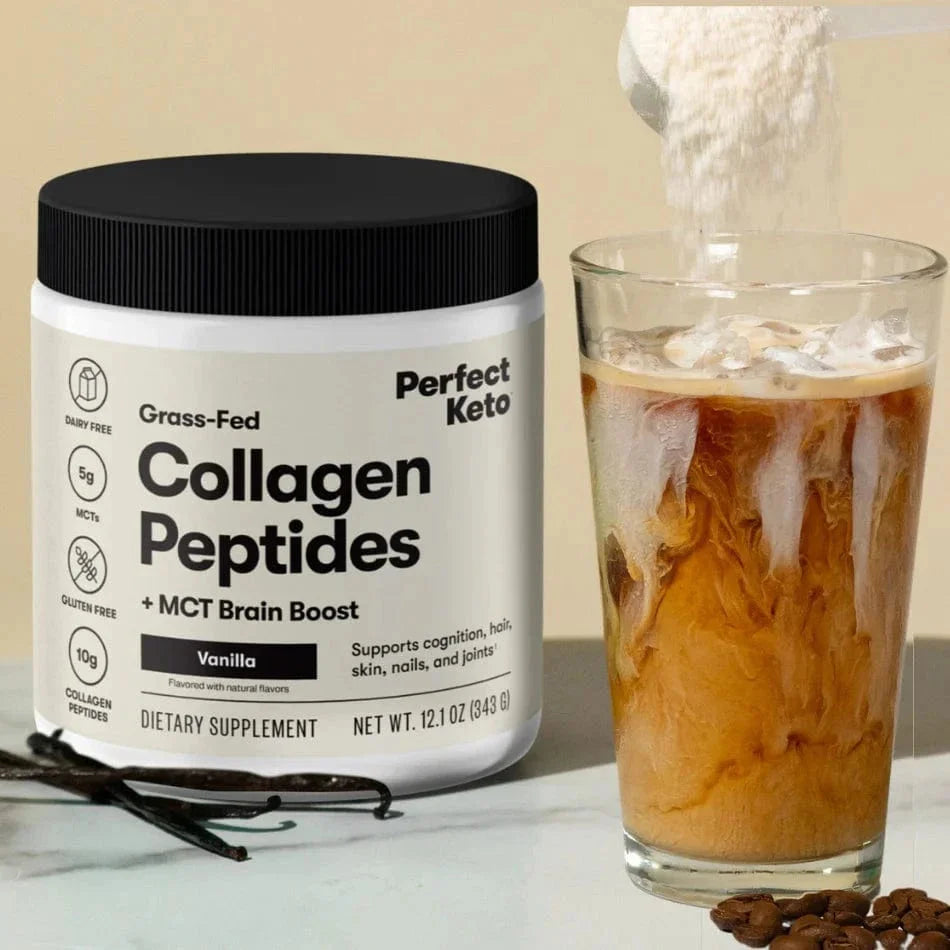 Grass-Fed Collagen Peptides & MCT Brain Boost Vanilla Perfect Keto 314g perfect keto  P-PKKCV-15