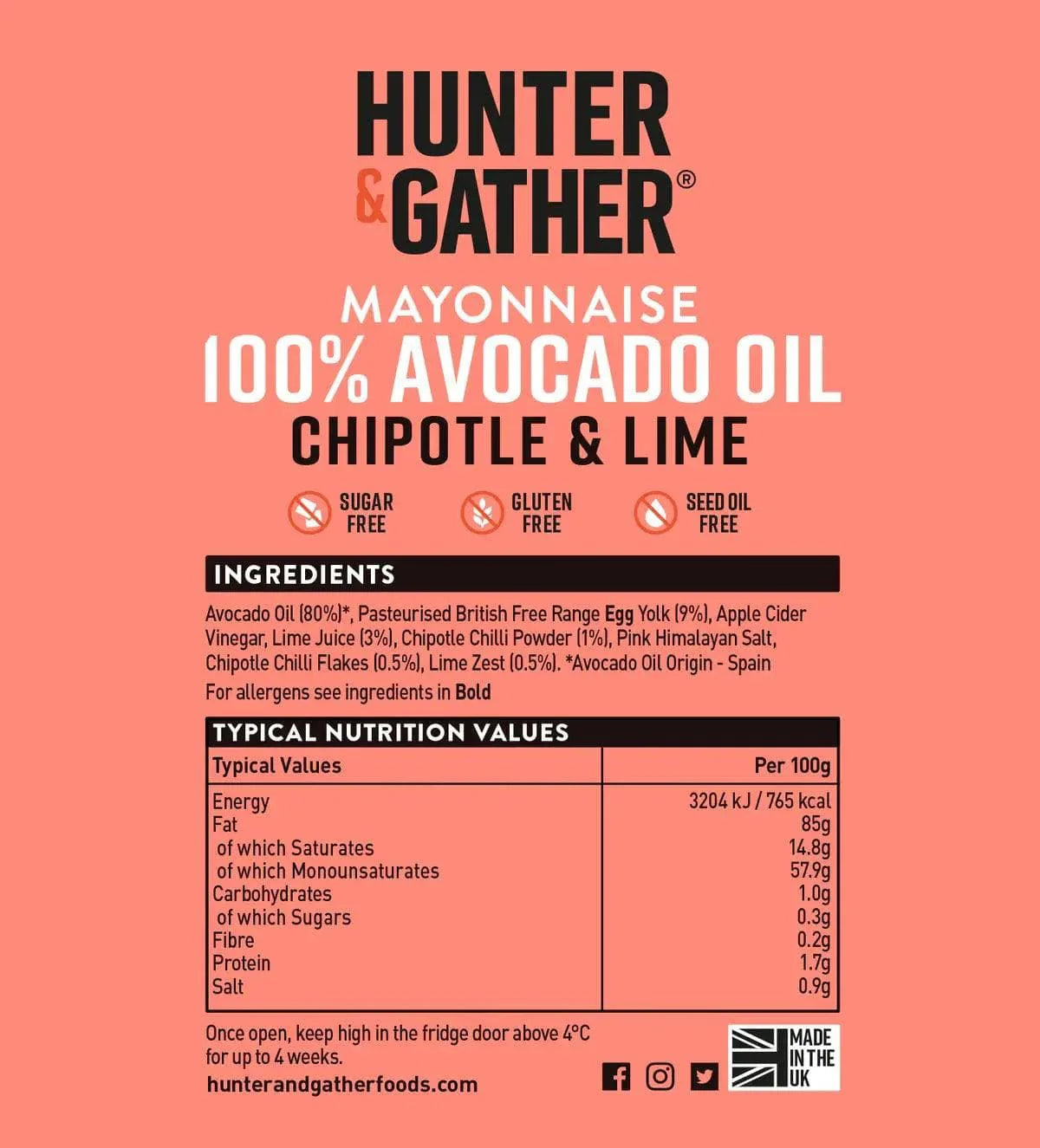 Hunter & Gather Avocado Oil Mayonnaise Chipotle & Lime Hunter & Gather 250g 00900036 Vital20