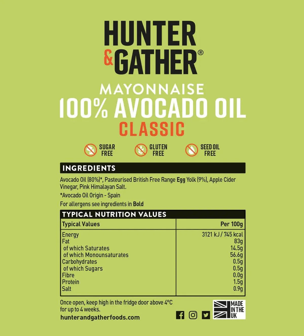 Hunter & Gather Avocado Oil Mayonnaise Classic Hunter & Gather 630g 00900009 Vital20