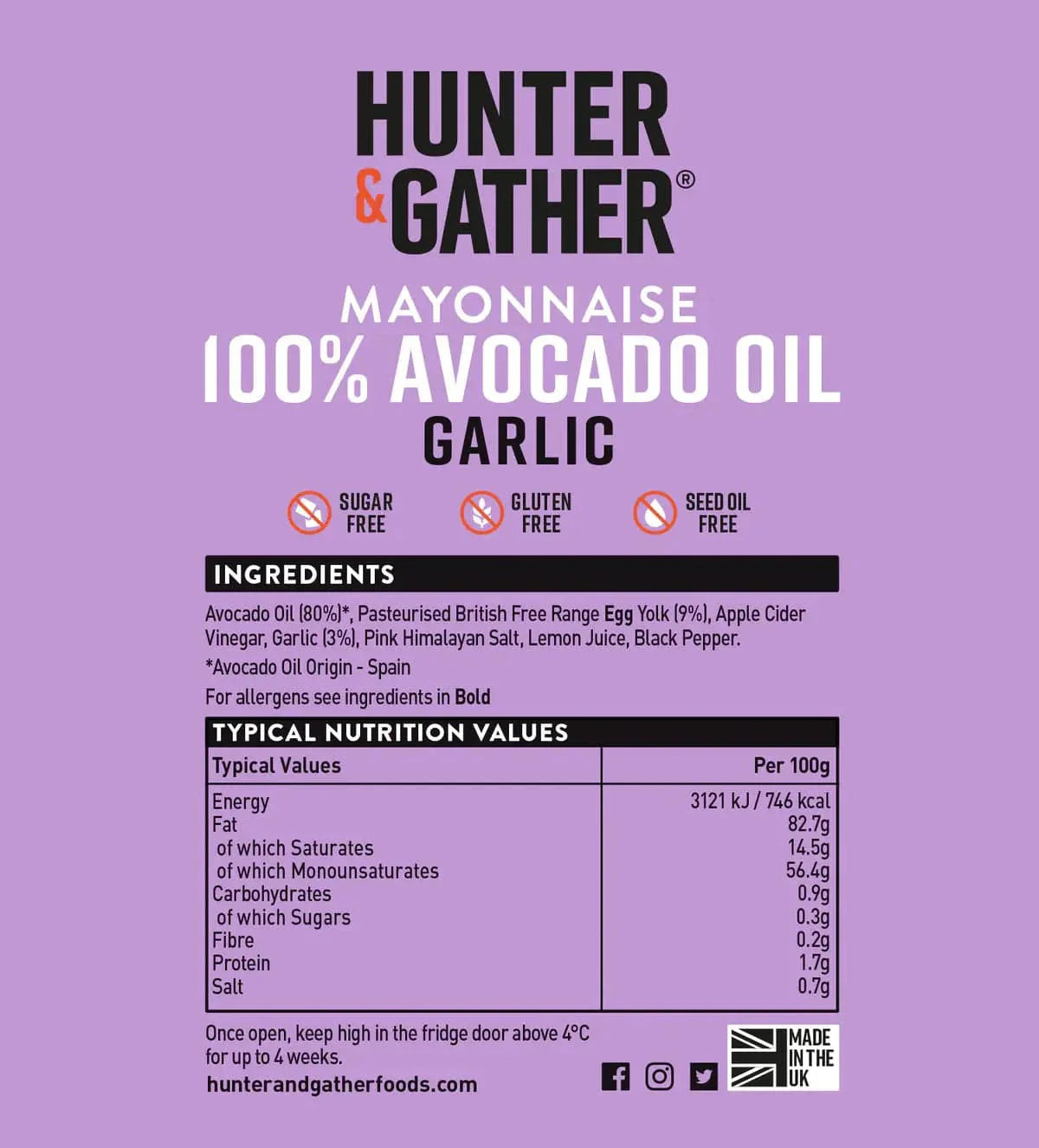 Hunter & Gather Avocado Oil Mayonnaise Garlic Hunter & Gather 175g 00900007 Vital20