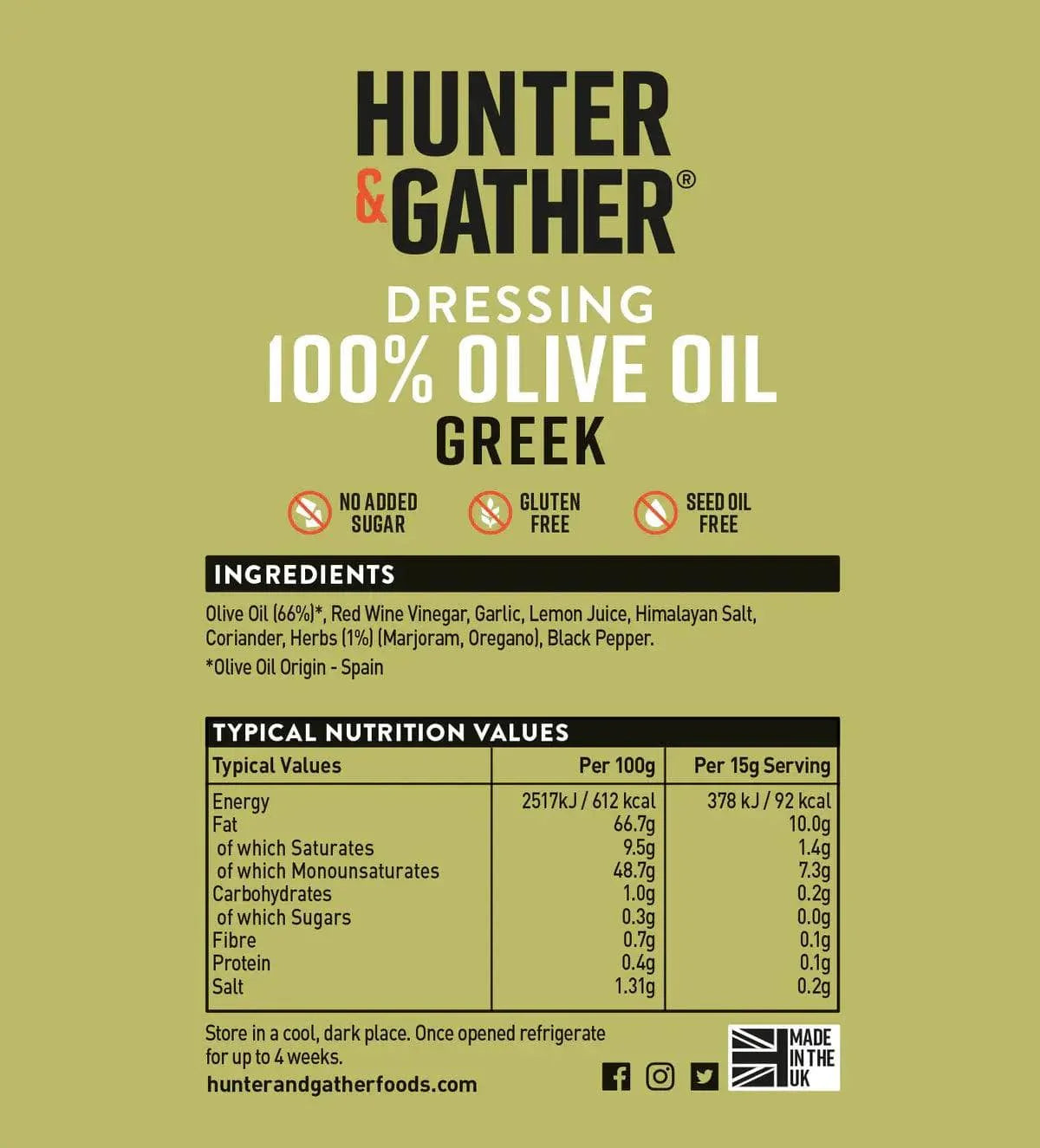 Hunter & Gather Olive Oil Dressing Greek Hunter & Gather 250ml 00900015 Vital20