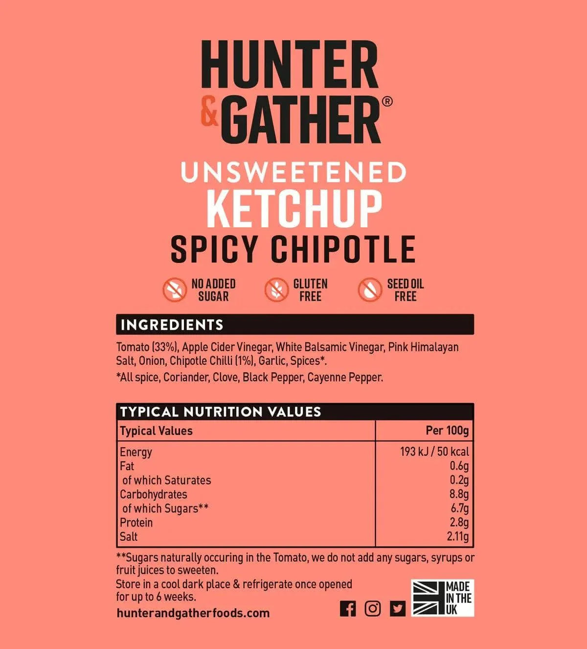 Hunter & Gather Unsweetened Spicy Chipotle Ketchup Hunter & Gather 350g 00900038 Vital20