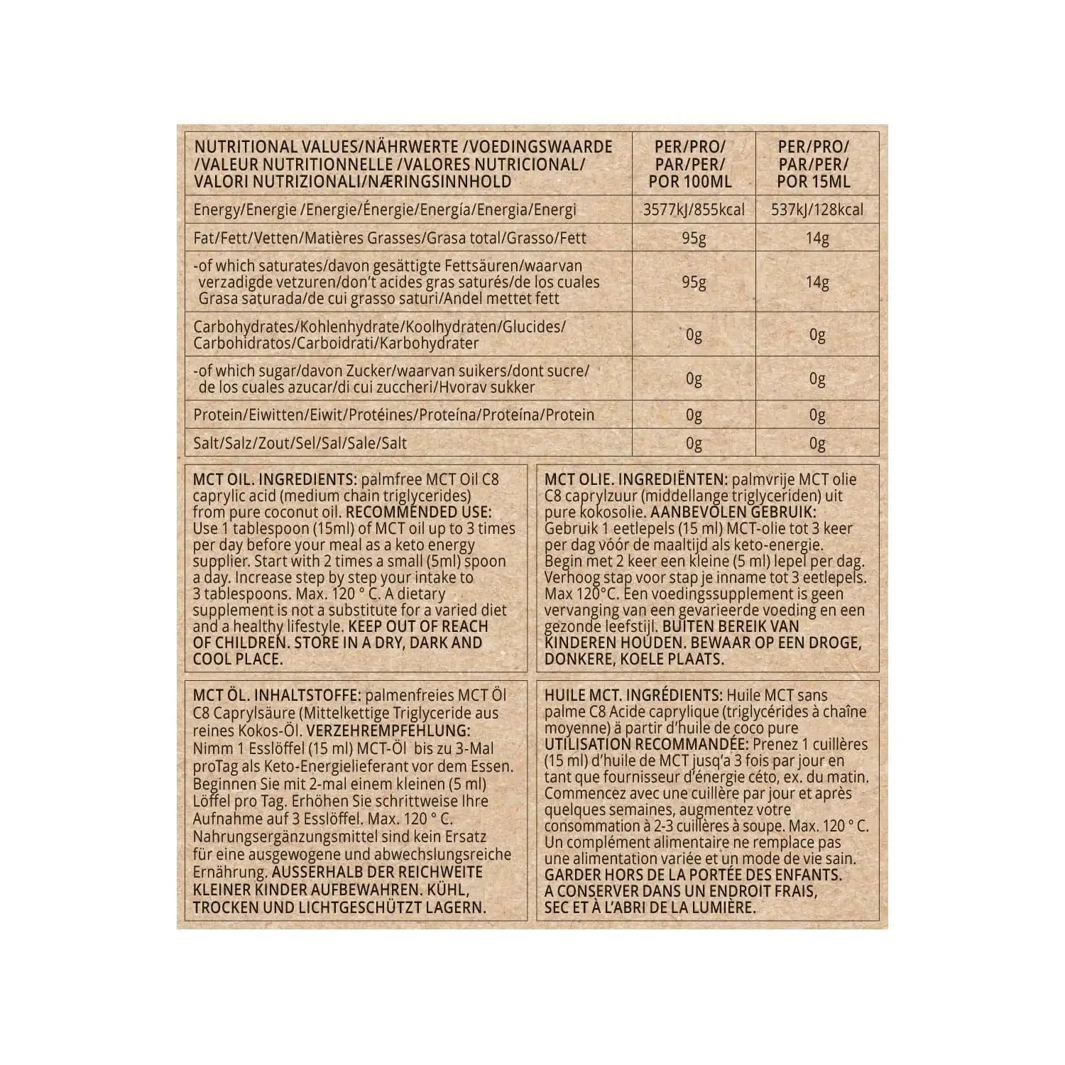 MCT Oil Coconut Pure C8 Go-Keto 1000ml – product overview