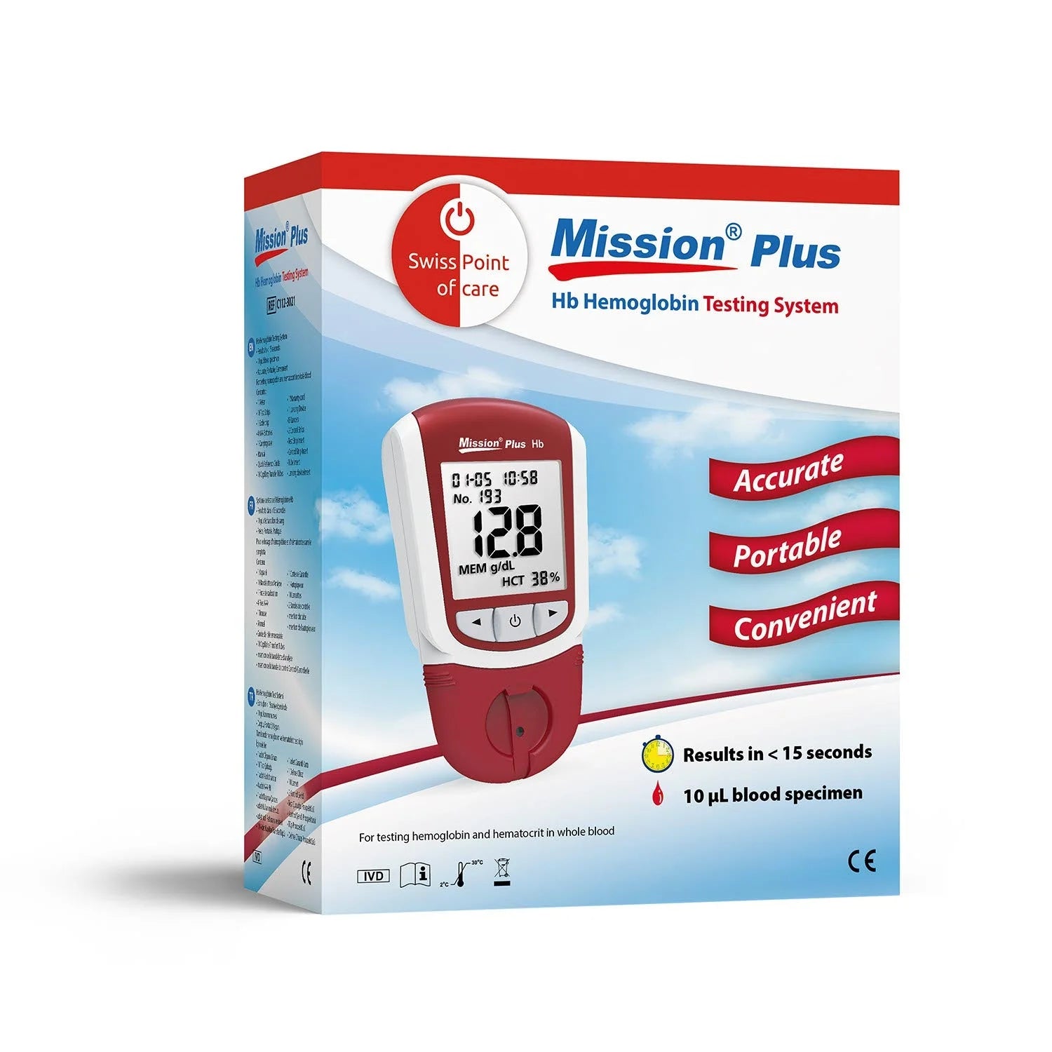 Mission Plus Hb Hemoglobin Starter Pack Basic (incl. 50 strips) swiss point of care Meter C-HBC-002