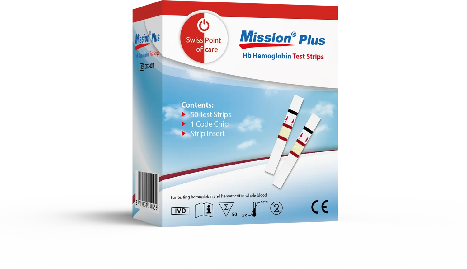 Mission Plus Hb Hemoglobin Teststrips 50 pcs swiss point of care Meter P-HBST-50SP