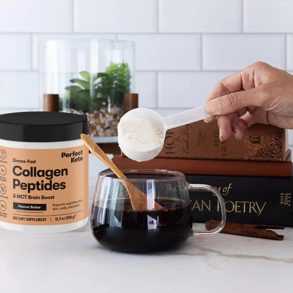 Perfect Keto Grass-Fed Collagen Peptides & MCT Brain Boost  Peanut Butter Perfect Keto 395g P-PKKCPB-12 Vital20