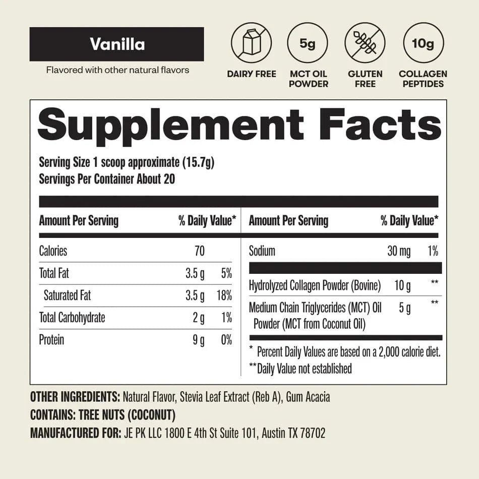 Perfect Keto Grass-Fed Collagen Peptides & MCT Brain Boost Vanilla Perfect Keto 314g P-PKKCV-15 Vital20